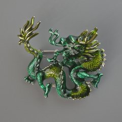Брошка кулон Дракон зелена та салатова емаль, сріблястий метал 44х37мм купити біжутерію дешево в інтернеті