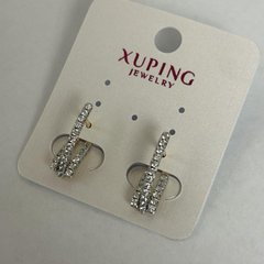 Сережки Xuping з білими стразами 2х20мм родій, позолота 18к купити біжутерію дешево в інтернеті
