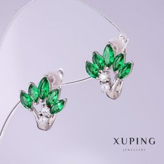 Сережки Xuping з зеленими цирконами Вієр d-12мм L-15мм родій купити біжутерію дешево в інтернеті
