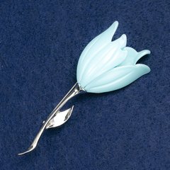 Брошка Квітка, блакитна емаль, срібний метал 27х72мм купити біжутерію дешево в інтернеті