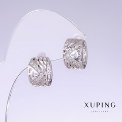 Сережки Xuping з білими стазами L-15мм s-9мм родій купити біжутерію дешево в інтернеті