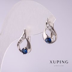 Сережки Xuping з синіми каменями 17х10мм родій купити біжутерію дешево в інтернеті
