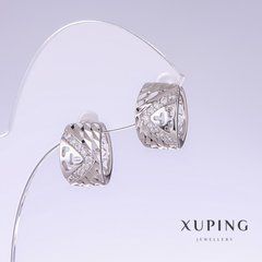 Сережки Xuping з білими стазами L-15мм s-9мм родій
