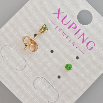 Сережки пусети Xuping з зеленим кристалом d-4мм+- Позолота 18К купити біжутерію дешево в інтернеті