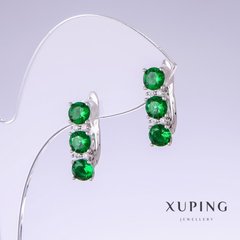 Сережки Xuping з зеленими цирконами L-18мм s-5мм родій купити біжутерію дешево в інтернеті