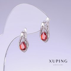 Сережки Xuping з червоними цирконами L-16мм s-8мм родій купити біжутерію дешево в інтернеті