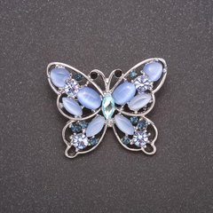 Брошка Котяче око блакитний Метелик колір металу сірий 37х30мм купити біжутерію дешево в інтернеті
