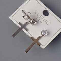 Сережки пусети "Хрест" Xuping з білим кристалом d-10х18мм L-24,5мм+- родій
