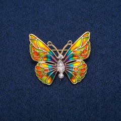 Брошка Метелик з білими кристалами і різнобарвною емаллю, золотистий метал 31х37мм купити біжутерію дешево в
