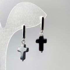 Сережки Гематит Хрест d-10х16мм+- L-33мм