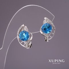Сережки Xuping з блакитними каменями 17х11мм родій купити біжутерію дешево в інтернеті
