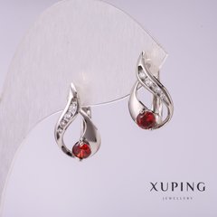 Сережки Xuping з червоними каменями 17х10мм родій купити біжутерію дешево в інтернеті