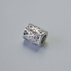 Фурнітура намистина-вставка білі та чорні стрази, d-9х7,5мм+-, отвір d-4мм, сріблястий колір металу, 1 шт.