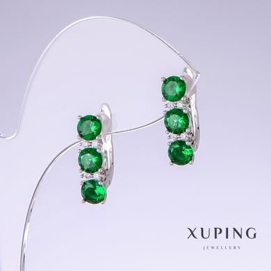 Сережки Xuping з зеленими цирконами L-18мм s-5мм родій купити біжутерію дешево в інтернеті