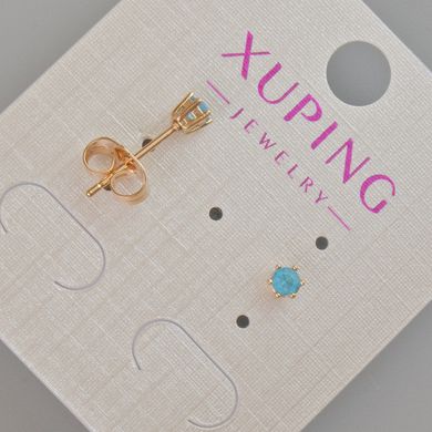 Сережки пусети Xuping з блакитним кристалом d-4мм+- Позолота 18К купити біжутерію дешево в інтернеті