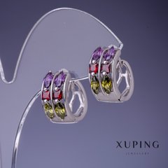 Сережки Xuping різнокольорові камені 9х17мм родій купити біжутерію дешево в інтернеті