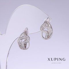 Сережки Xuping з білими стазами L-15мм s-10мм родій