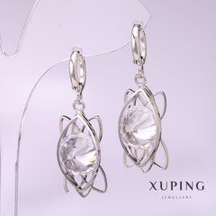 Сережки Xuping з білим каменем 40х12мм родій