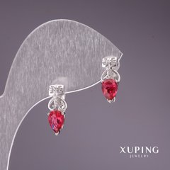 Сережки Xuping з червоними каменями 16х6мм родій купити біжутерію дешево в інтернеті