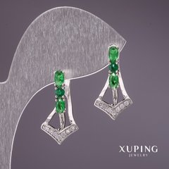 Сережки Xuping із зеленими каменями 12х23мм родій купити біжутерію дешево в інтернеті