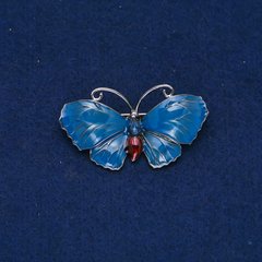Брошка Метелик т. Срібний метал, емаль, синя страза 48х27мм + - купити біжутерію дешево в інтернеті