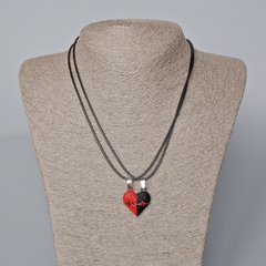 Парні кулони "Серце" на магніті, червона та чорна емаль 24х22мм + - L-45-50см+- купити біжутерію дешево в