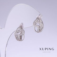 Сережки Xuping з білими стазами L-15мм s-10мм родій купити біжутерію дешево в інтернеті