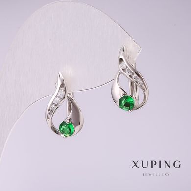 Сережки Xuping із зеленими каменями 17х10мм родій купити біжутерію дешево в інтернеті