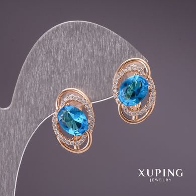 Сережки Xuping з блакитними каменями 18х12мм позолота 18к купити біжутерію дешево в інтернеті