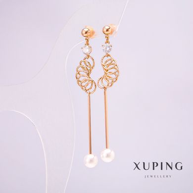 Сережки Xuping Позолота 18к з перлиною 8мм та білим каменем L-77мм + - купити біжутерію дешево в інтернеті