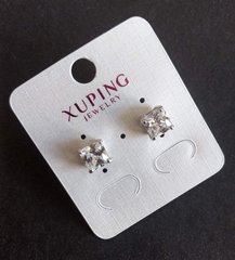 Сережки пусети кульчики Xuping з білими каменями оправа Квадрат 8мм родій купити біжутерію дешево в інтернеті
