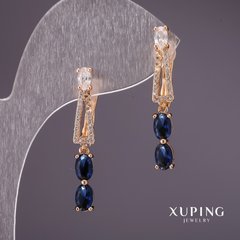 Сережки Xuping з синіми каменями 4х30мм позолота 18к купити біжутерію дешево в інтернеті