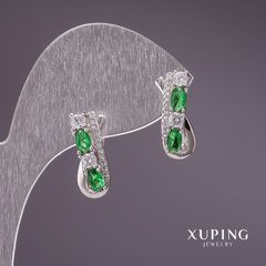 Сережки Xuping із зеленими каменями 16х7мм родій купити біжутерію дешево в інтернеті