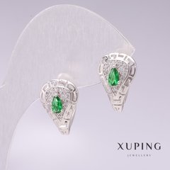 Сережки Xuping родій із зеленими каменями і білими стразами 11х17мм купити біжутерію дешево в інтернеті