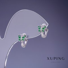 Сережки Xuping Метелики зелені стрази 10х7мм родій купити біжутерію дешево в інтернеті