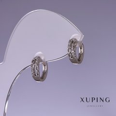 Сережки Xuping з білими стразами 11х4мм родій купити біжутерію дешево в інтернеті