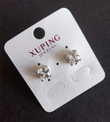 Сережки пусети кульчики Xuping з білими каменями оправа Квадрат 8мм родій купити біжутерію дешево в інтернеті