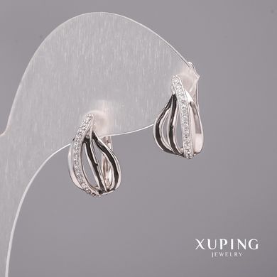 Сережки Xuping з білими каменями і чорною емаллю 10х16мм Родій купити біжутерію дешево в інтернеті