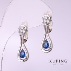 Сережки Xuping з синім каменем 25х8мм родій купити біжутерію дешево в інтернеті