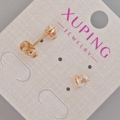 Сережки пусети Xuping "Серце" з білим кристалом d-6х6,5мм+- Позолота 18К