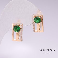 Сережки Xuping позолота 18к із зеленими каменями та білими стразами 16х9мм купити біжутерію дешево в інтернеті