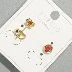 Сережки пусети Xuping з червоним кристалом, кругла оправа d-6мм позолота