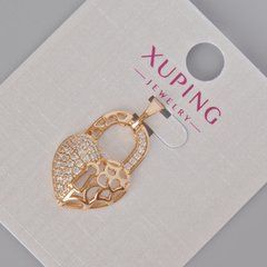 Кулон Xuping "Серце замок" з білими стразами d-24х15мм+- Позолота 18К