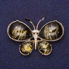 Брошка Метелик білі стрази "Янтар" (імітація) 56х36мм жовтий метал купити біжутерію дешево в інтернеті