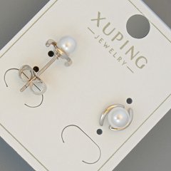 Сережки пусети Xuping з білою намистиною d-7х9мм родій купити біжутерію дешево в інтернеті