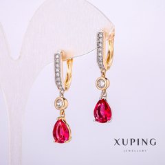 Сережки Xuping з камінням колір рожевий 7х32мм позолота 18к купити біжутерію дешево в інтернеті
