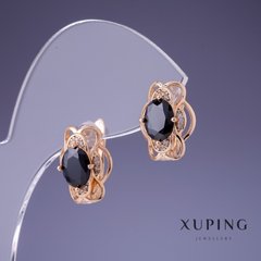 Сережки Xuping чорний циркон 15х9мм "позолота 18К " купити біжутерію дешево в інтернеті