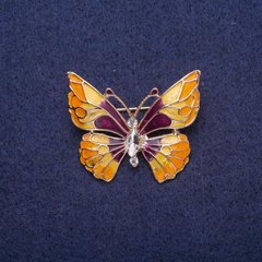 Брошка Метелик з емаллю і кристалом, золотистий метал 29х37мм купити біжутерію дешево в інтернеті