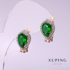 Сережки Xuping із зеленим каменем 10х16мм позолота 18к купити біжутерію дешево в інтернеті