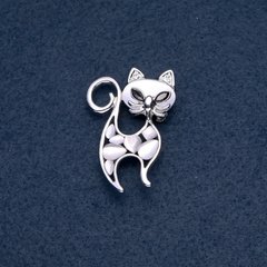Брошка "Котик" білий Котяче око колір металу "срібло" 30х45мм купити біжутерію дешево в інтернеті